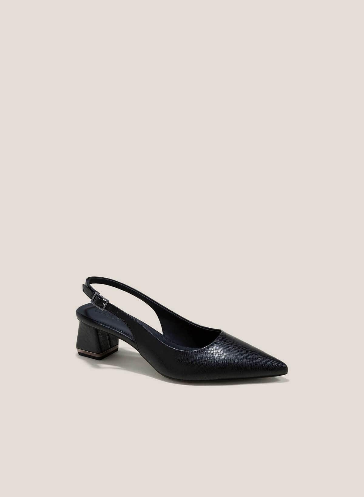 Metal Trim Block Heels Pointed-Toe Slingbacks - HIG 0624 - Black - vascara.com