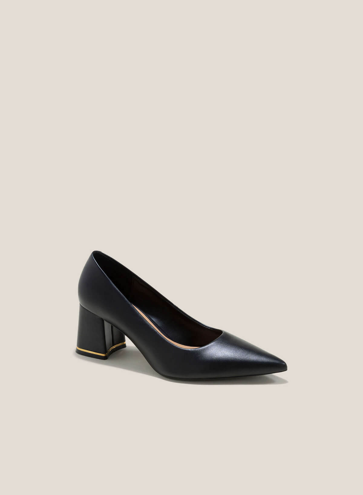 Metal Trim Pointed Toe Block Heel Pumps - HIG 0623 - Black - vascara.com