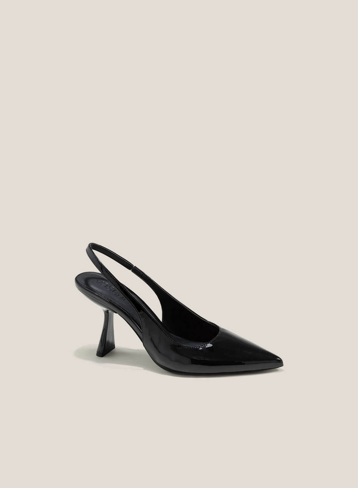 Metallic Accent Pointed Toe Spool Heel Slingbacks - HIG 0629 - Black - vascara.com