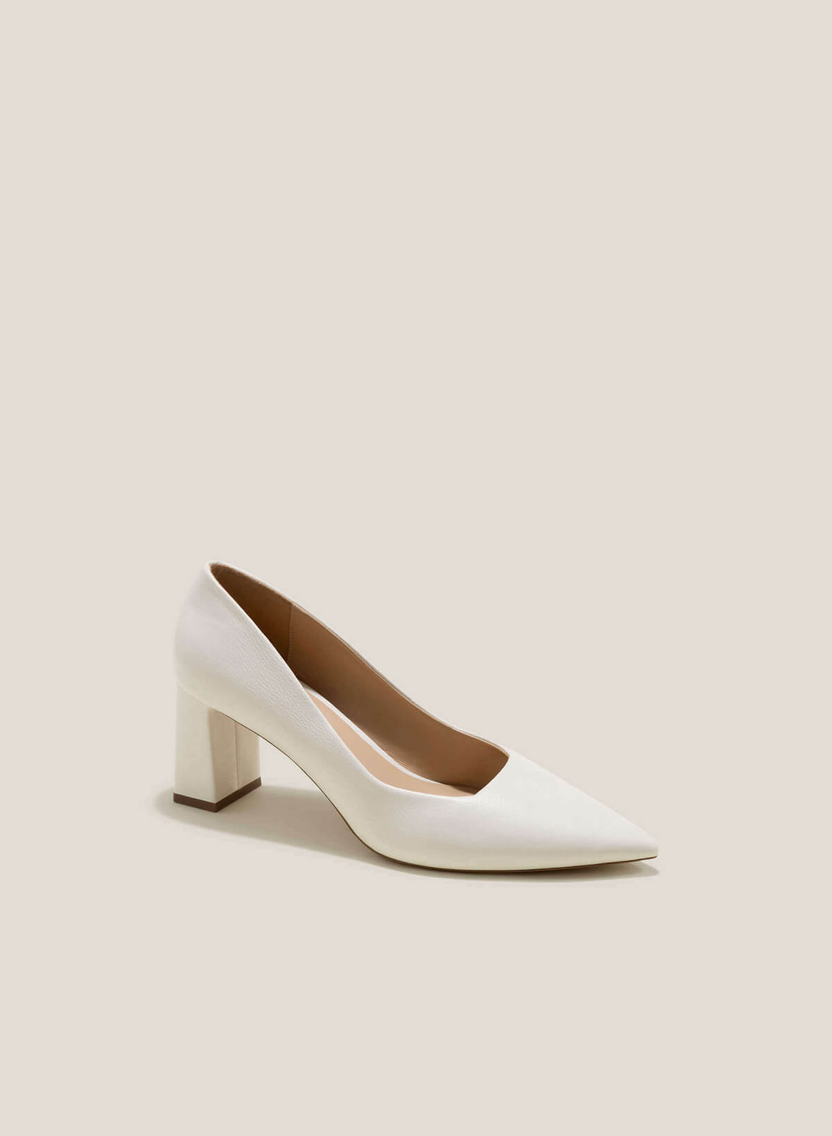 Pointed-Toe Block Heel Pumps - HIG 0616 - Cream - vascara.com