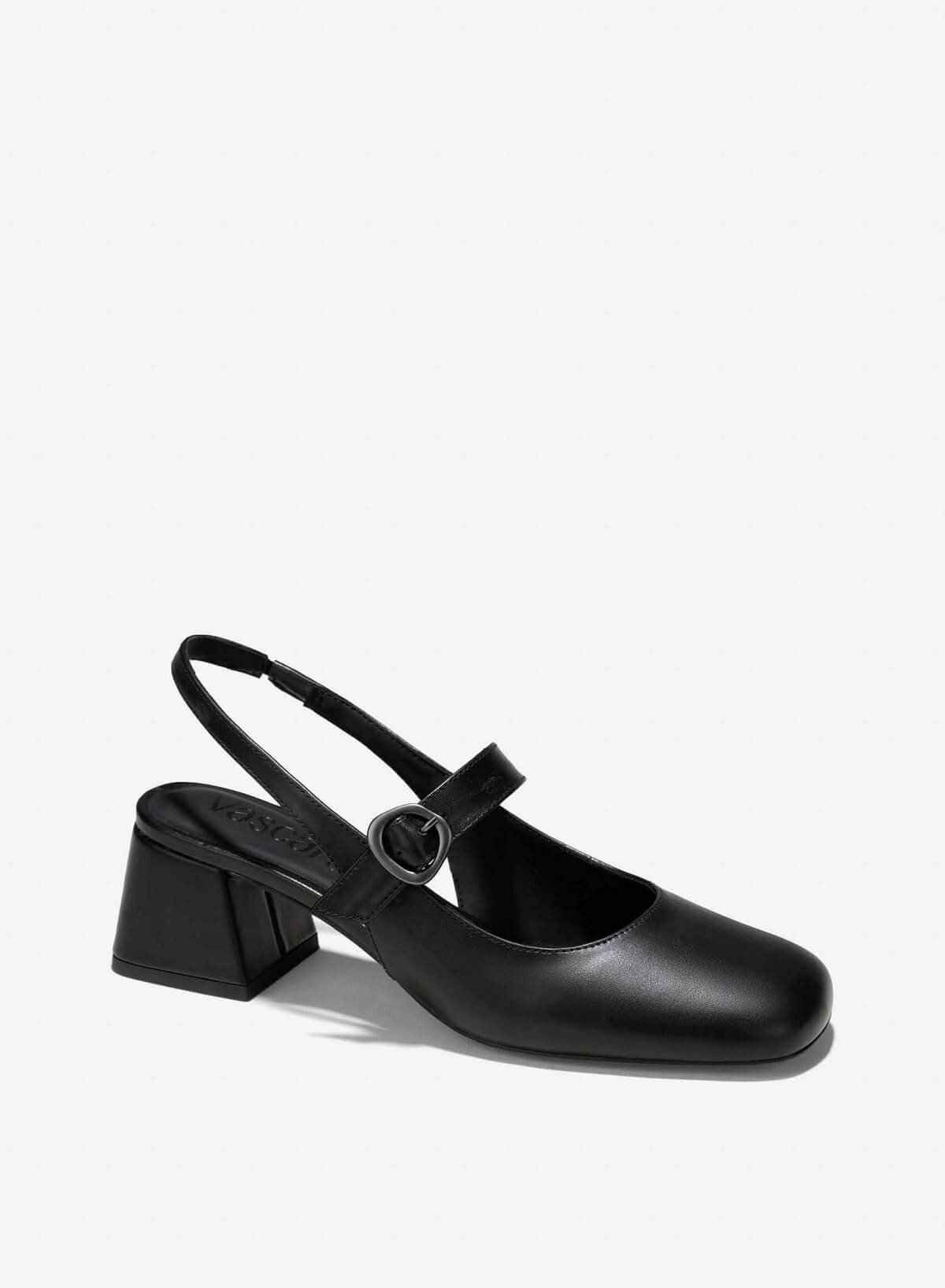 Round Toe Slingback Mary Janes Shoes - HIG 0640 - Black - vascara.com