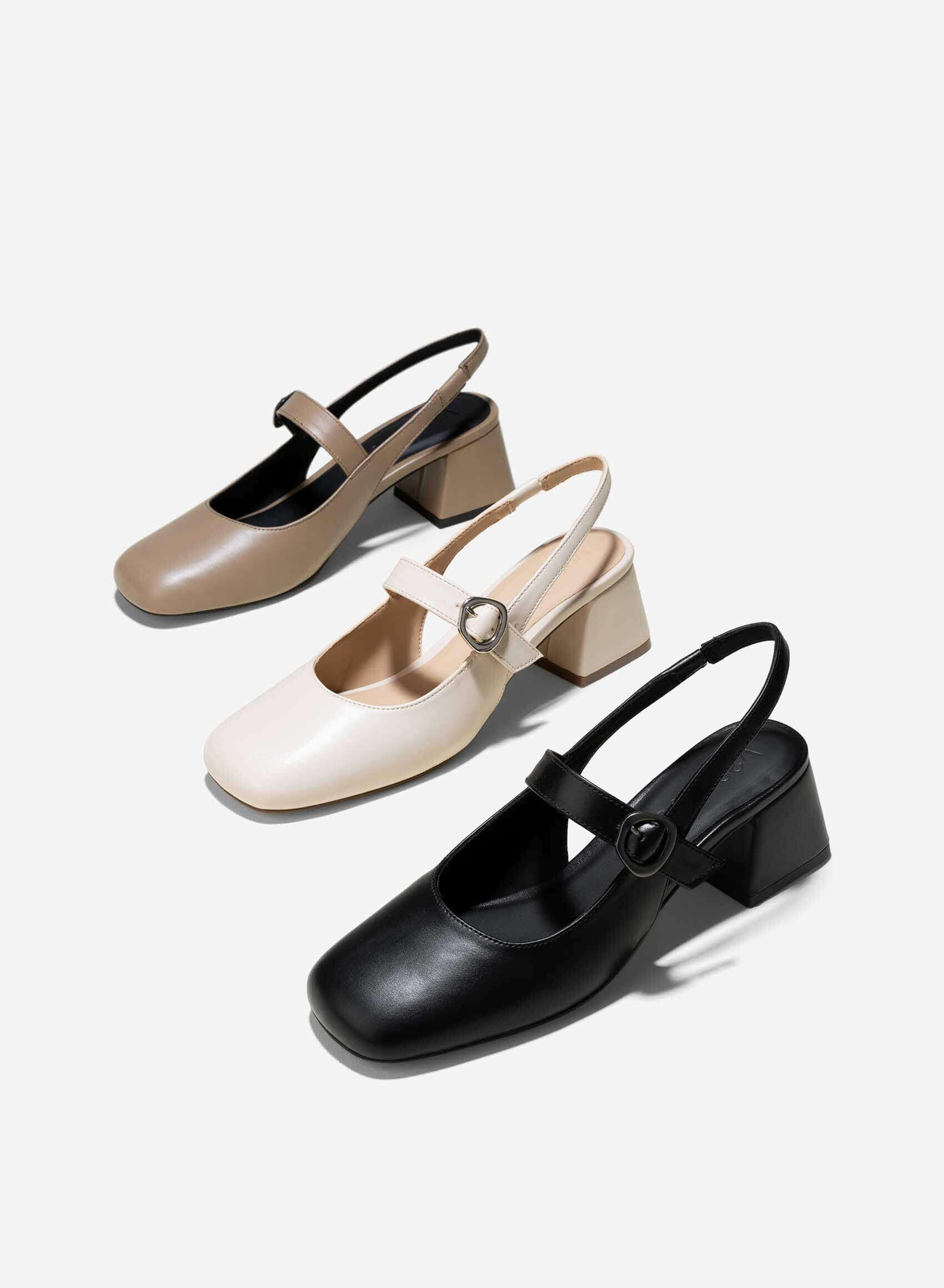 Round Toe Slingback Mary Janes Shoes - HIG 0640 - Dark Beige | VASCARA