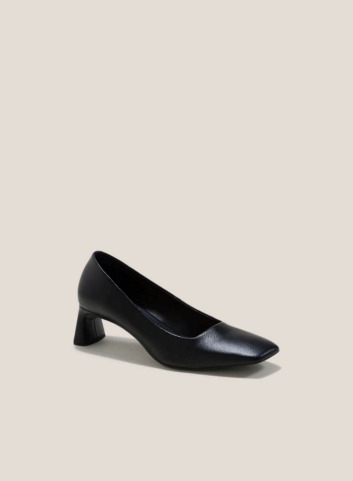 Square Toe Block Heel Pumps - HIG 0621 - Black - vascara.com