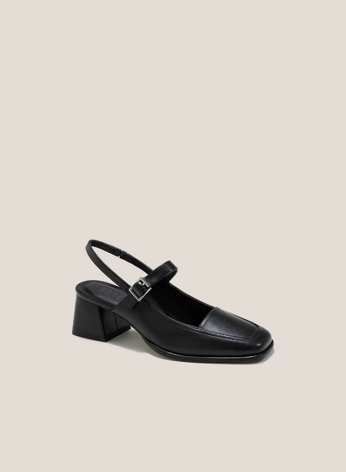 Square Toe Slingback Mary Janes Shoes - HIG 0633 - Black - vascara.com