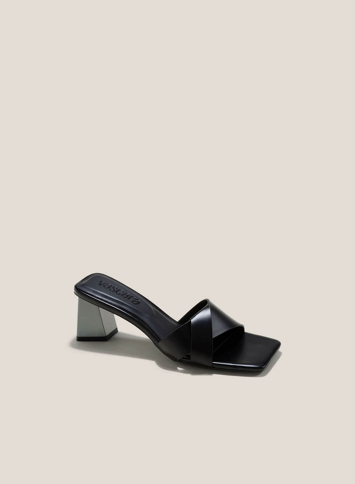 Square Toe Wide Strap Block Heel Mules - MUL 0199 - Black - vascara.com