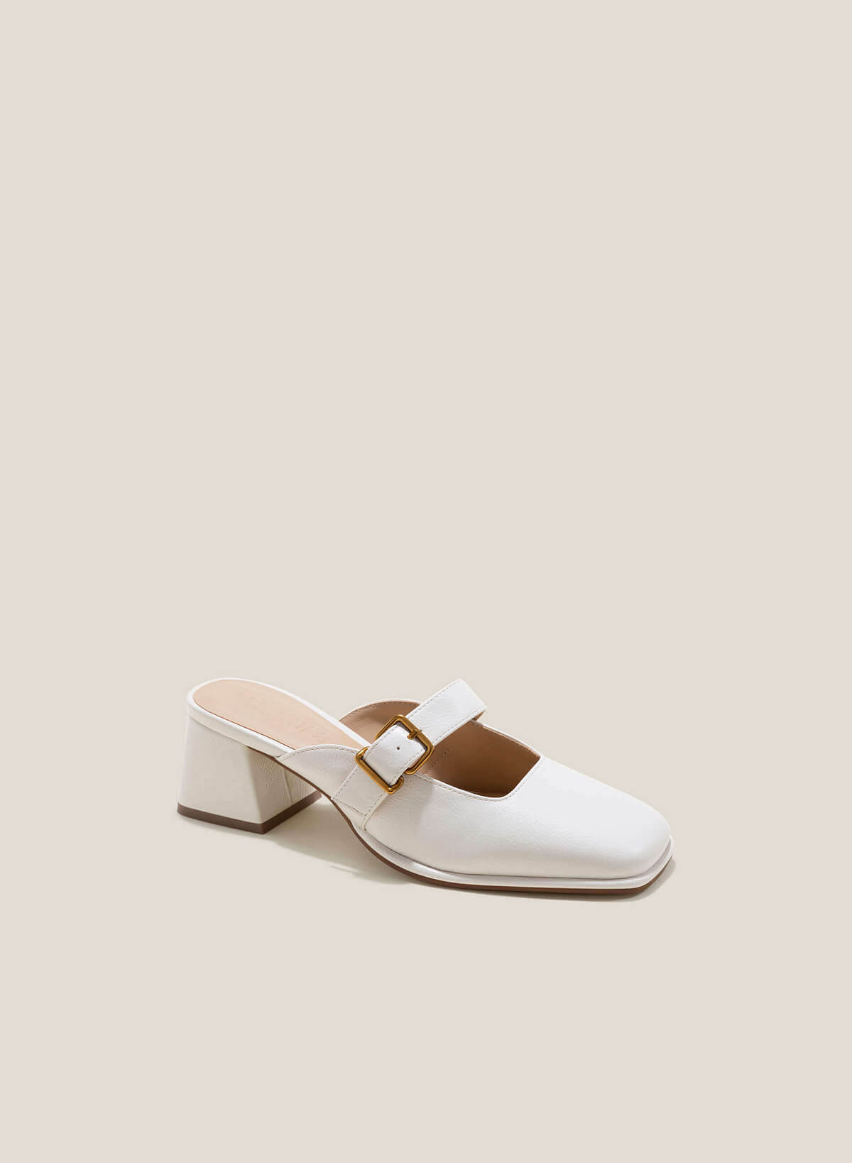 Squared-Toe Mary Janes Mules - MUL 0200 - Cream - vascara.com