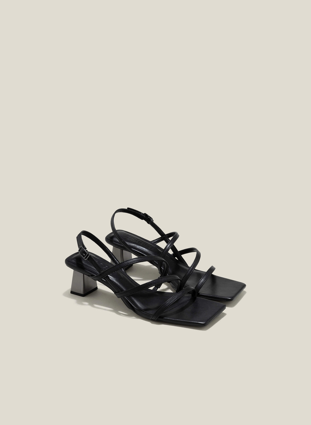 Alluminum-Effect Heel Thin Strap Sandals - PUM 0763 - Black - vascara.com