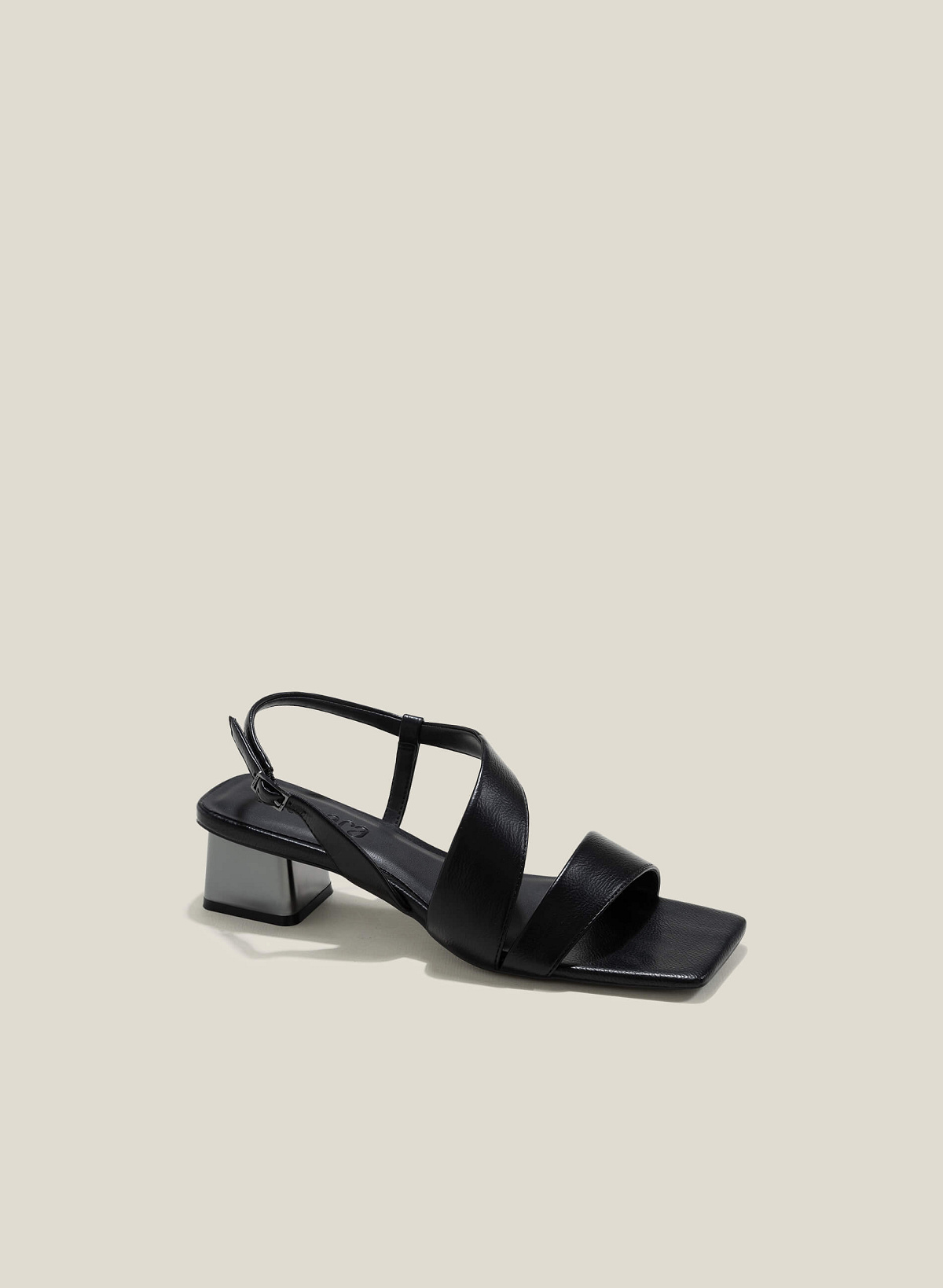 Aluminum Effect Heel Square-Toe Sandals - PUM 0773 - Black - vascara.com