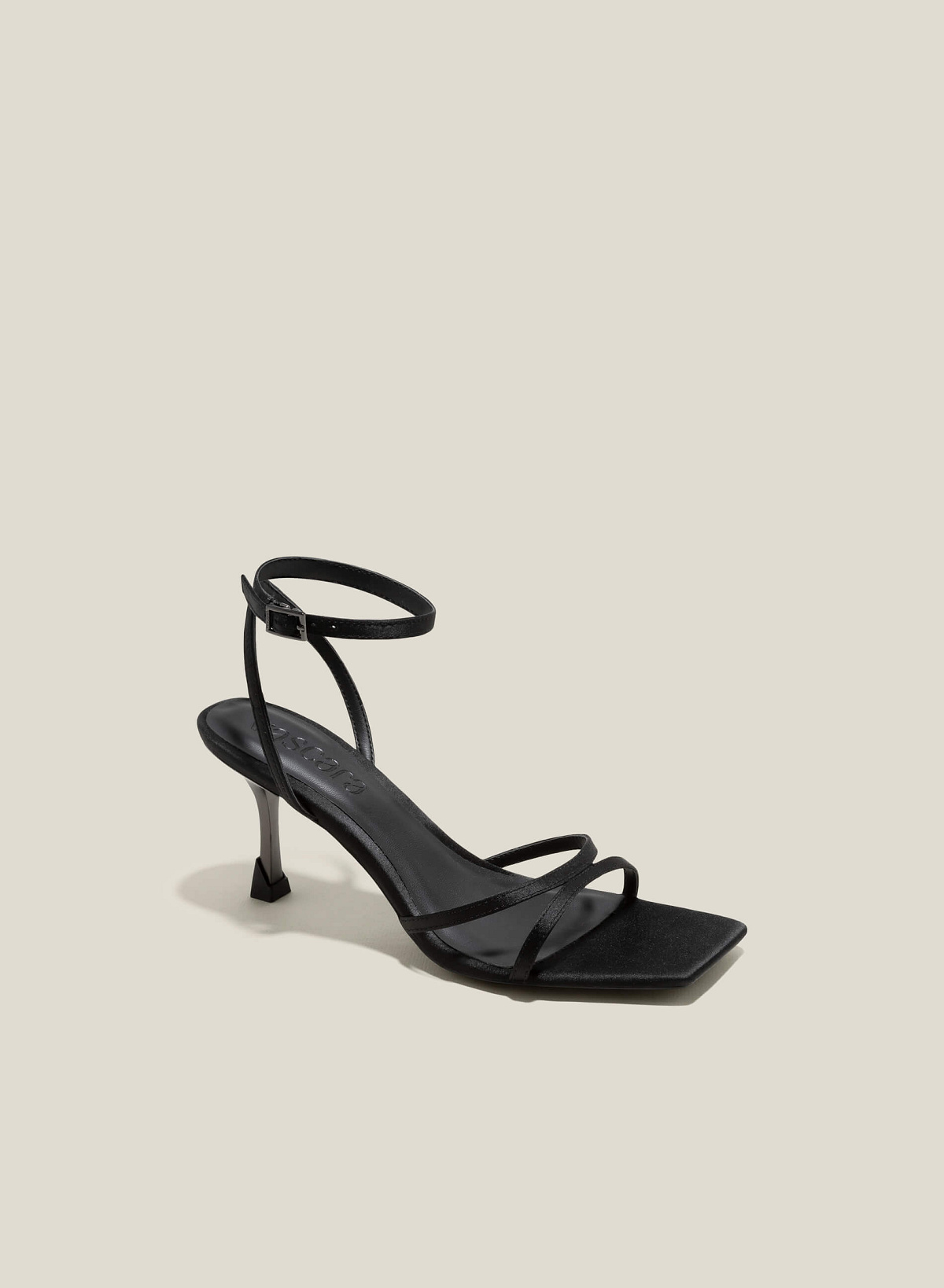 Aluminum-Effect Heel Thin Satin Strap Sandals - PUM 0764 - Black - vascara.com