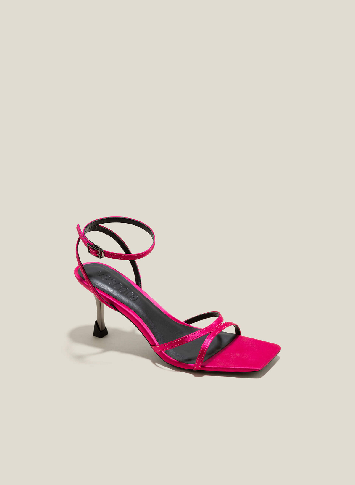 Aluminum-Effect Heel Thin Satin Strap Sandals - PUM 0764 - Dark Pink - vascara.com