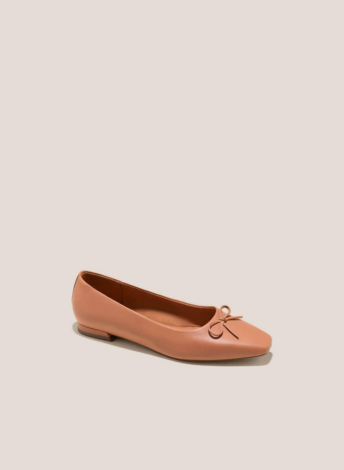 Bow Tie Décor Leather Ballerinas - SLI 0431 - Light Brown - vascara.com