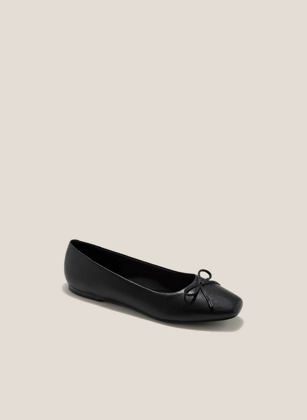 Bow Tie Décor Lizard-Effect Ballerinas - SLI 0432 - Black - vascara.com