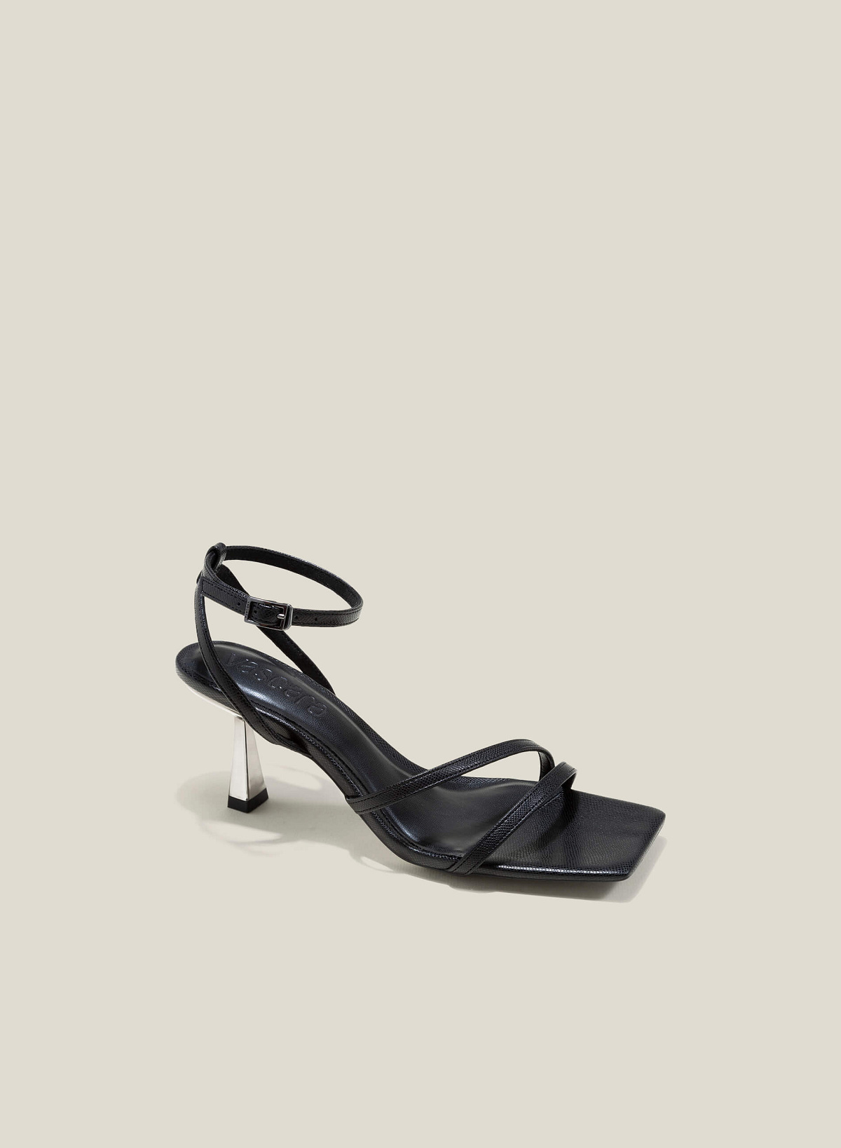 Lizard-Effect Ankle Strap Sandals - PUM 0765 - Black - vascara.com