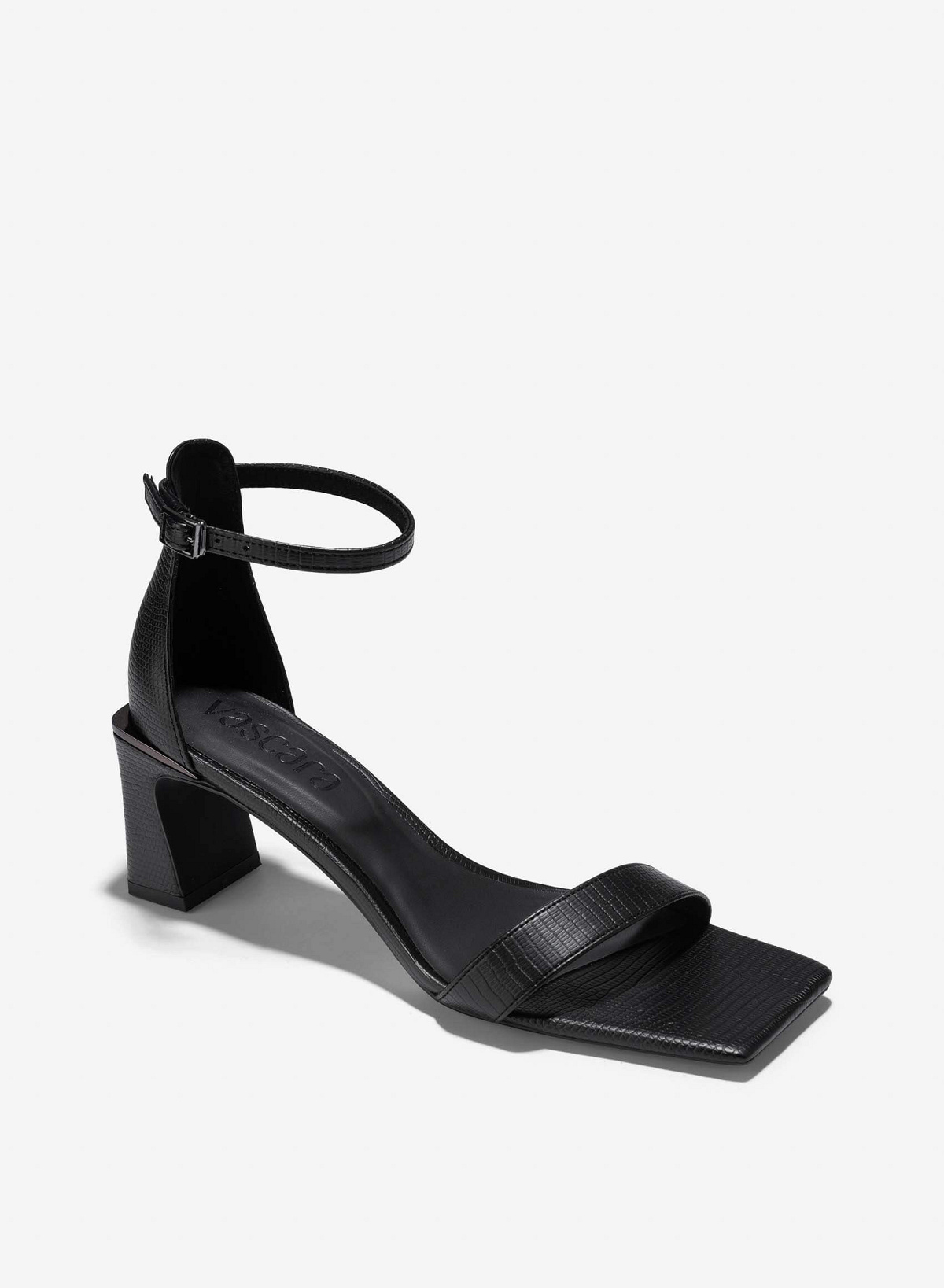 Lizard-Effect Block Heels Sandals - PUM 0776 - Black - vascara.com