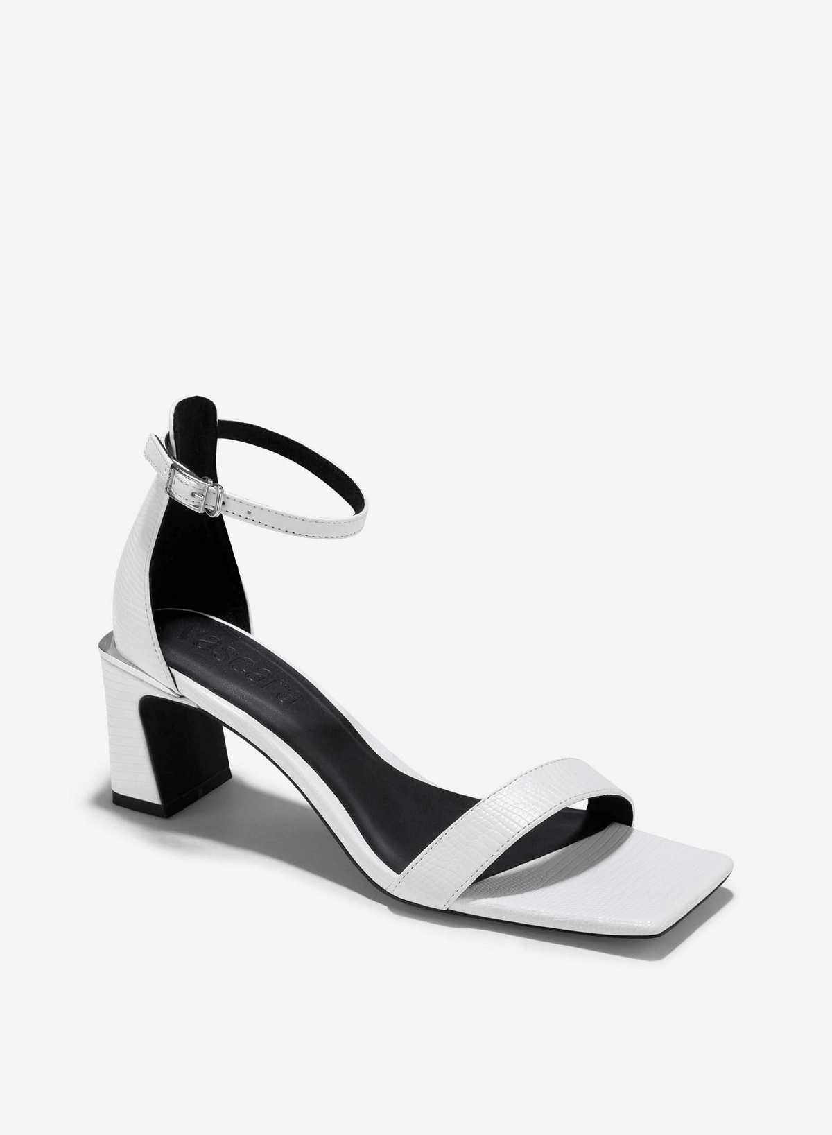 Lizard-Effect Block Heels Sandals - PUM 0776 - White - vascara.com