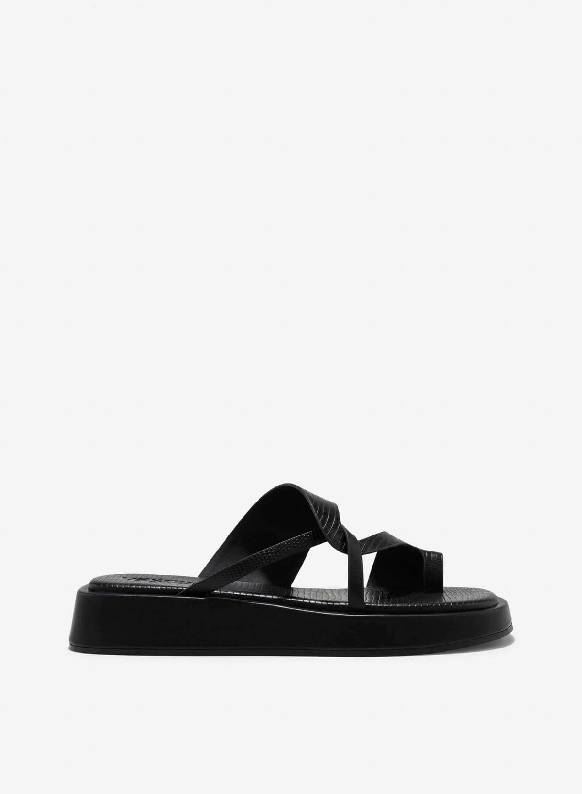 Lizard-Effect Flatform Slippers - FLI 0197 - Black | VASCARA