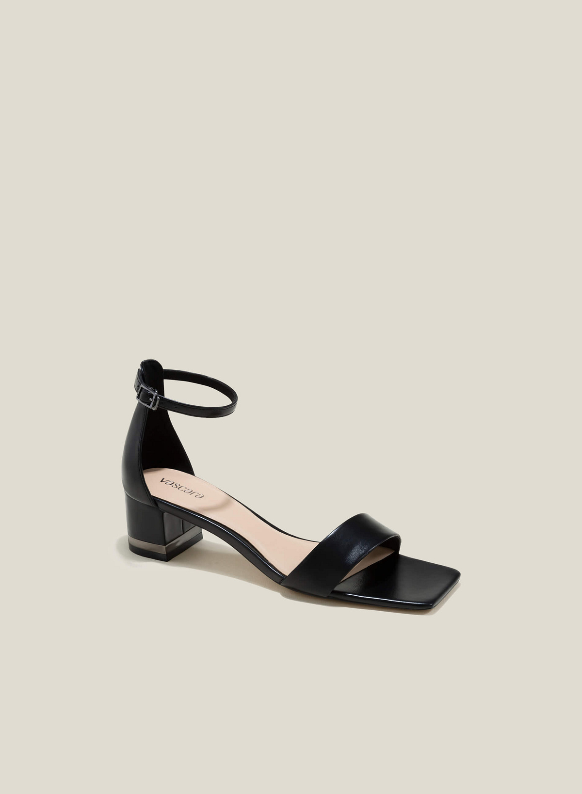 Metallic Trim Heels Square-Toe Sandals - PUM 0770 - Black - vascara.com