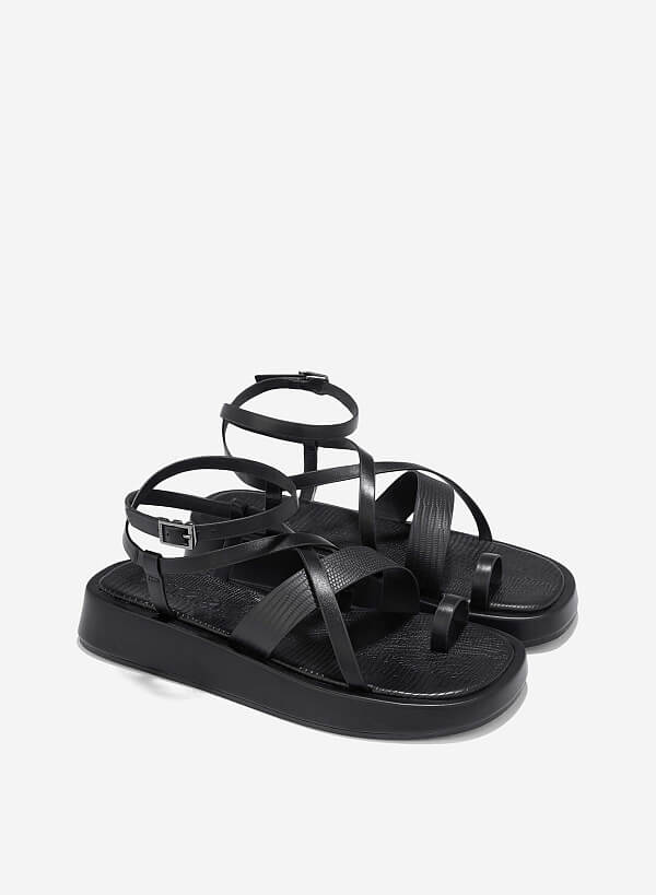 Giày sandal flatform xỏ ngón - SDK 0346 - Màu đen - VASCARA