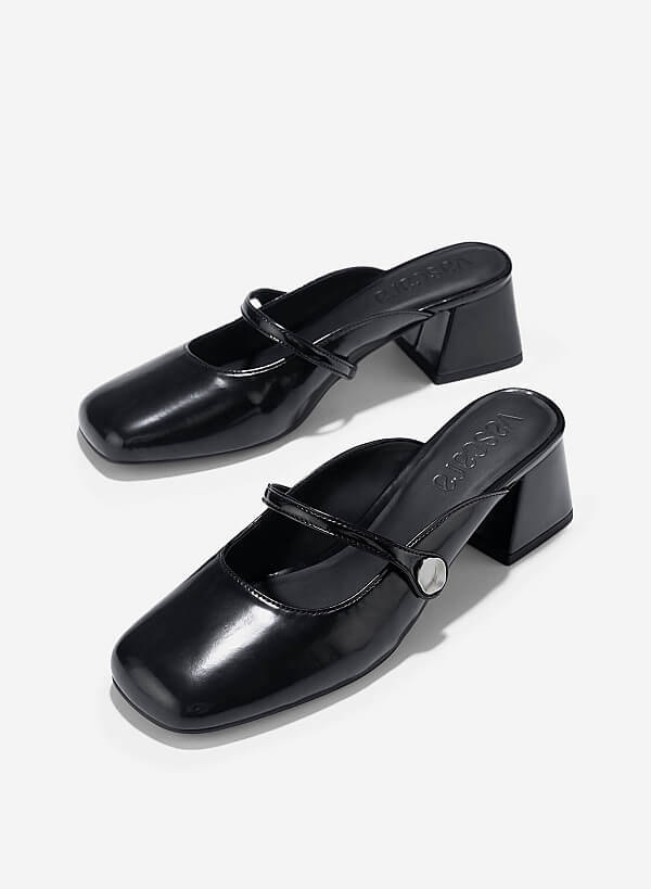 Guốc mule mary janes nhấn khóa trang trí - GNN 0212 - Màu đen - VASCARA