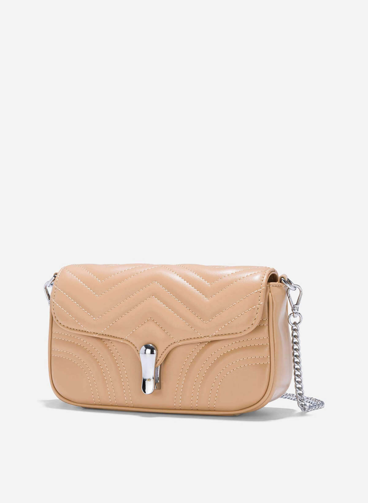 Chain Décor Quilted Crossbody Bag - MES 0239 - Beige - vascara.com