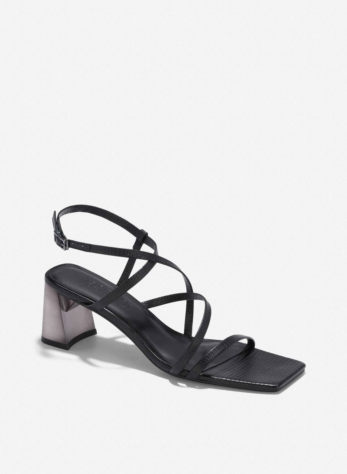 Croc-Effect Strappy Sandals - PUM 0796 - Black - vascara.com