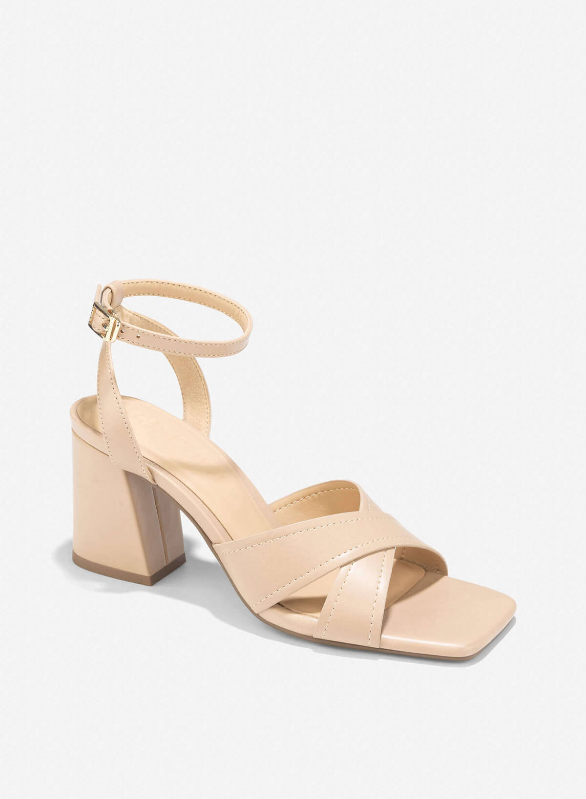 Cross Strap Block Heel Sandals - PUM 0794 - Beige - vascara.com