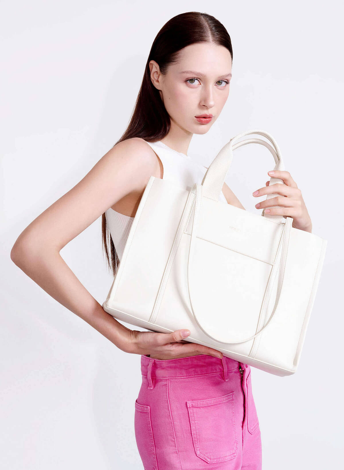 Double Straps Tote Bag - TTE 0161 - Cream - vascara.com