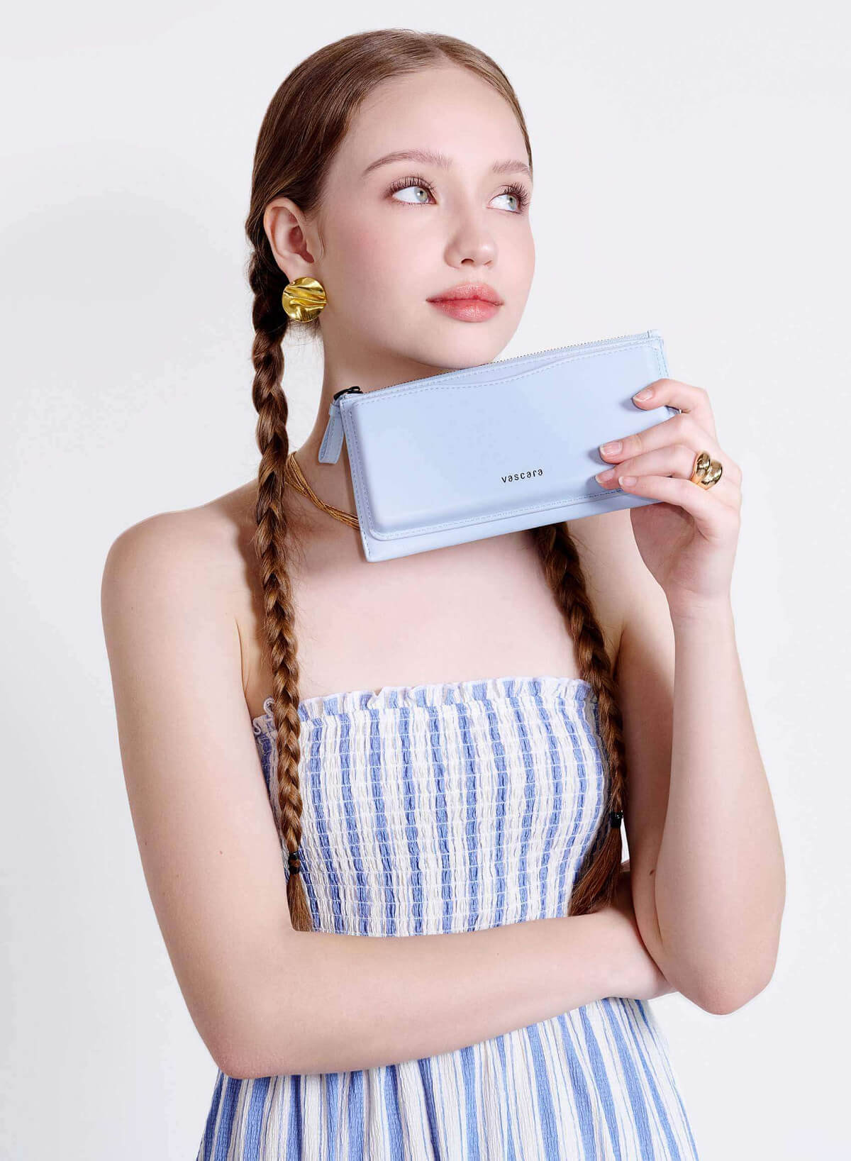 Long Edged Trim Accent Wallet - WLL 0295 - Light Blue - vascara.com