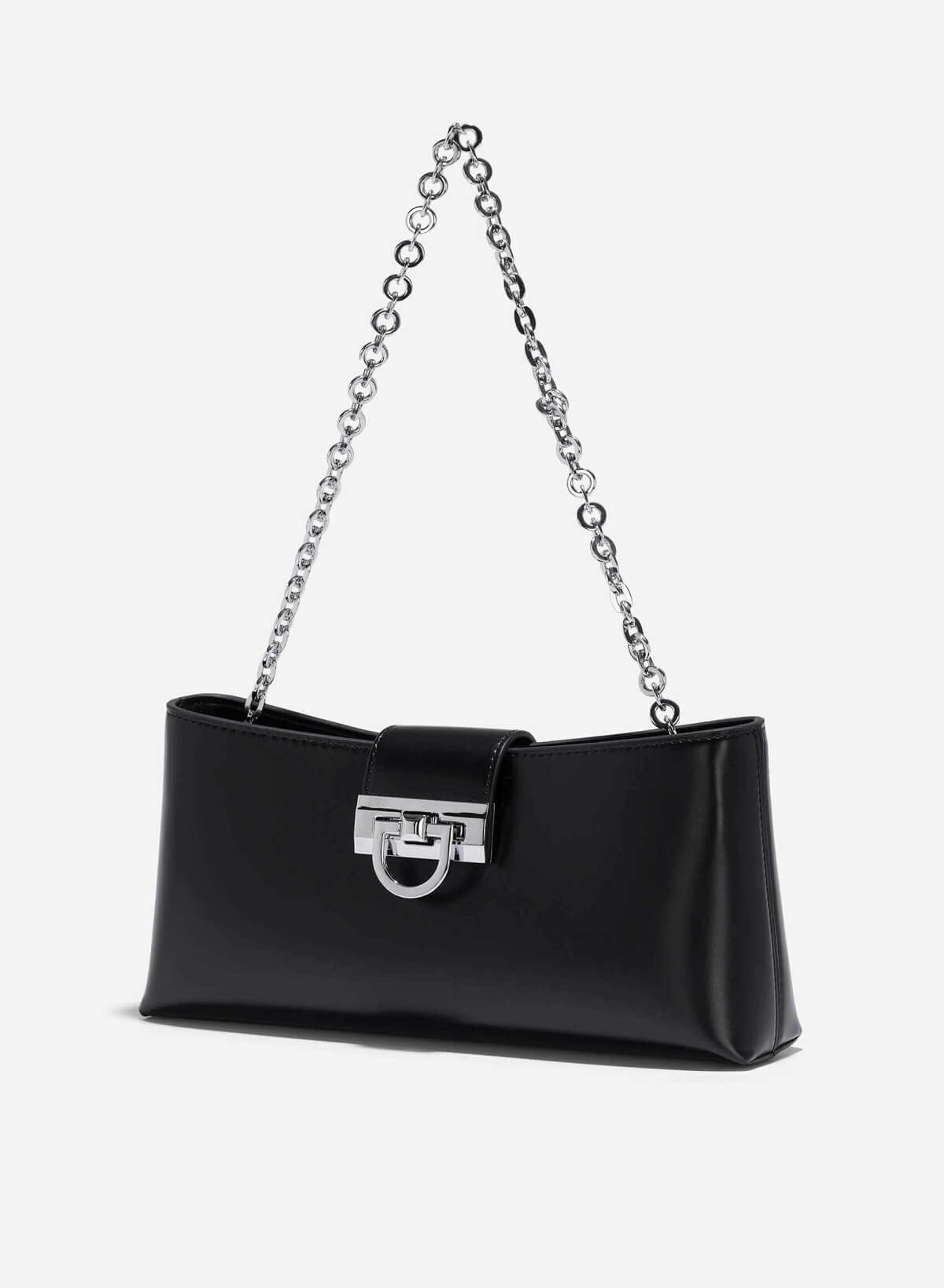 Metal Buckle Fold-Over Clutch - CLT 0120 - Black - vascara.com