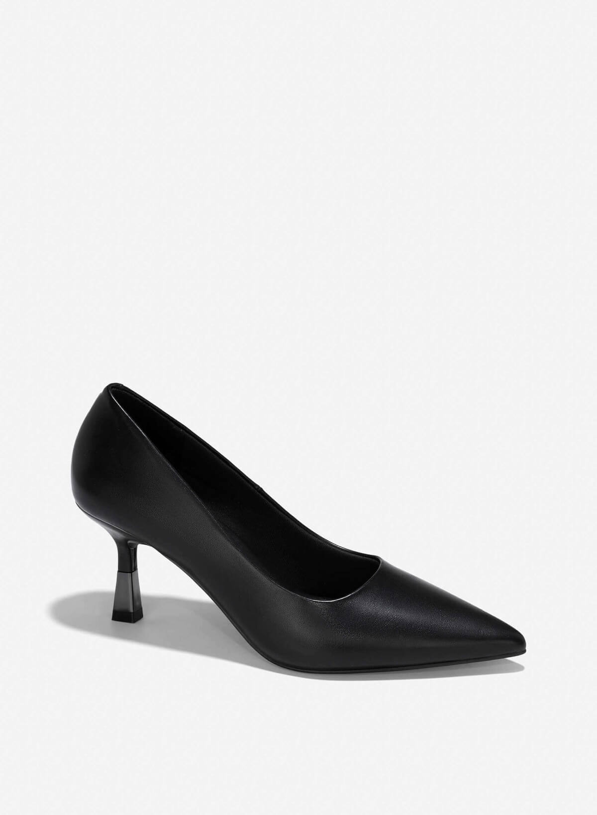 Metallic Effect Heels Pointed-Toe Pumps - HIG 0655 - Black - vascara.com