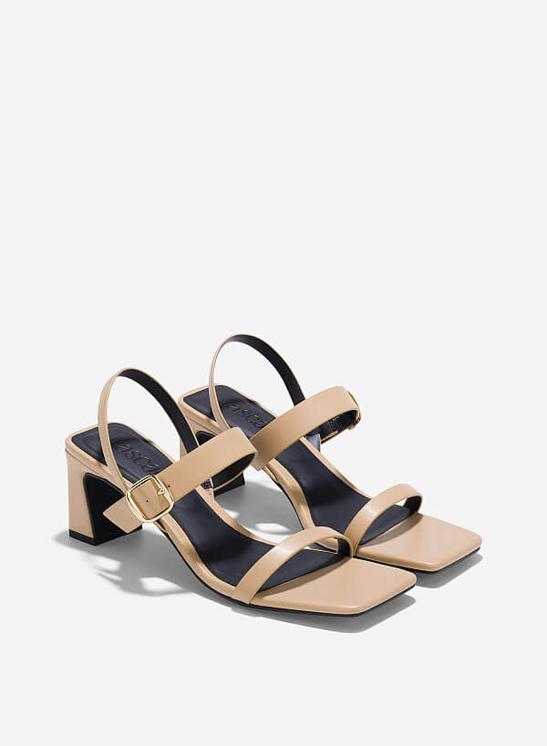 Giày sandal gót trụ nhấn khóa trang trí - SDN 0795 - Màu be - VASCARA