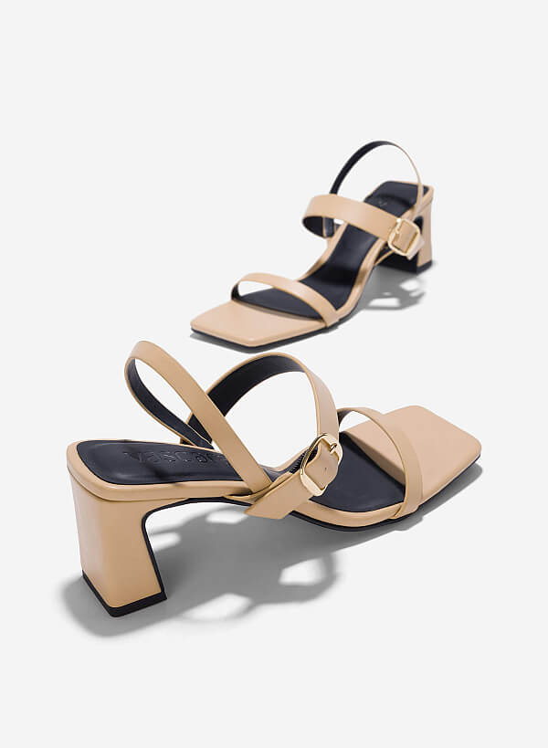 Giày sandal gót trụ nhấn khóa trang trí - SDN 0795 - Màu be - VASCARA