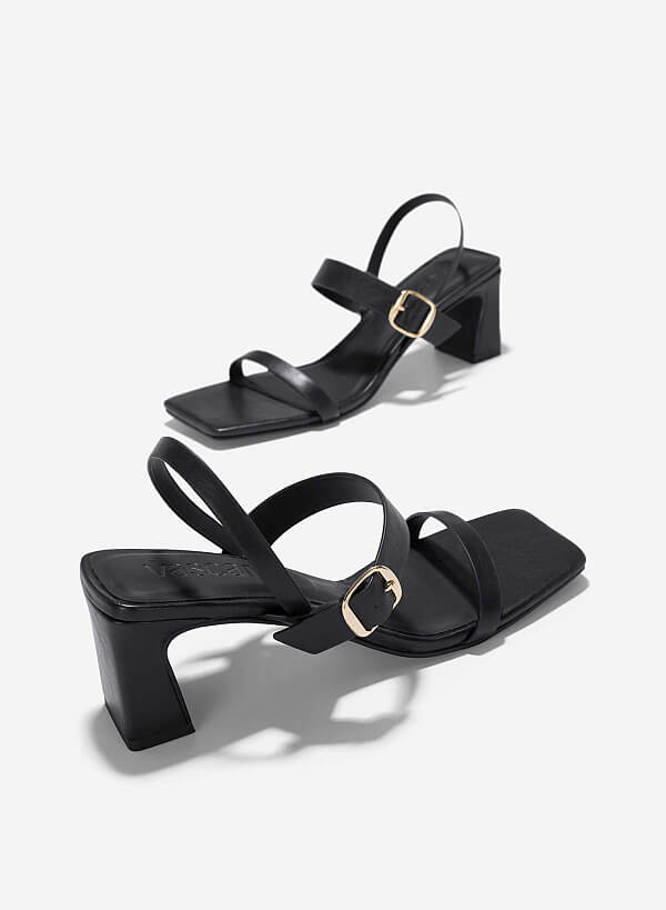 Giày sandal gót trụ nhấn khóa trang trí - SDN 0795 - Màu đen - VASCARA