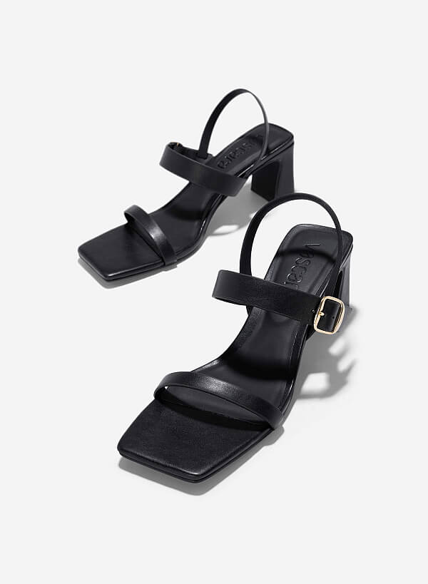 Giày sandal gót trụ nhấn khóa trang trí - SDN 0795 - Màu đen - VASCARA