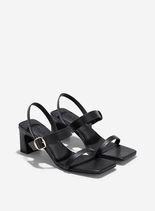 Giày sandal gót trụ nhấn khóa trang trí - SDN 0795 - Màu đen - VASCARA