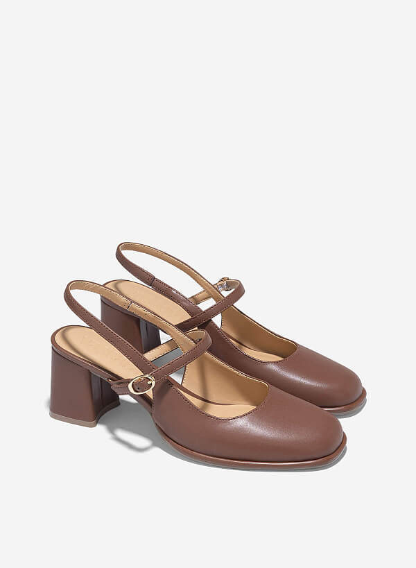 Giày slingback gót trụ quai mary janes - BMN 0672 - Màu nâu đậm - VASCARA