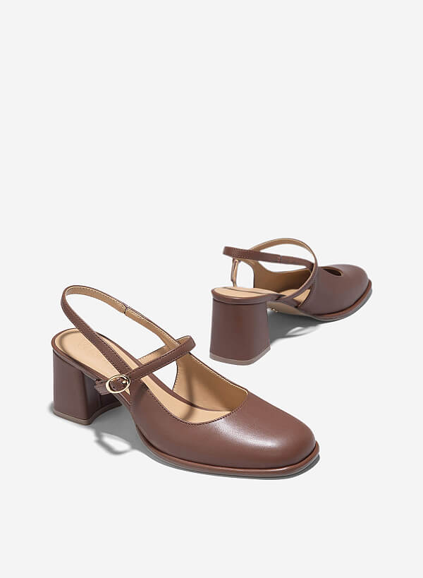 Giày slingback gót trụ quai mary janes - BMN 0672 - Màu nâu đậm - VASCARA