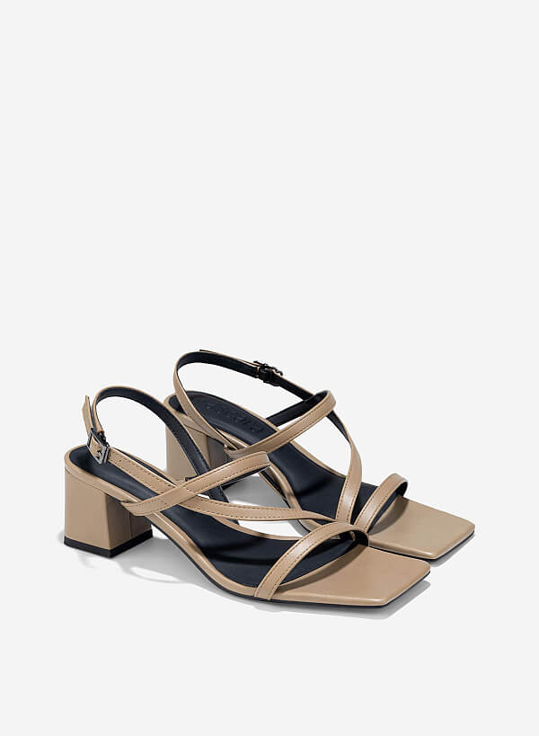 Giày strappy sandal gót trụ - SDN 0797 - Màu be đậm - VASCARA