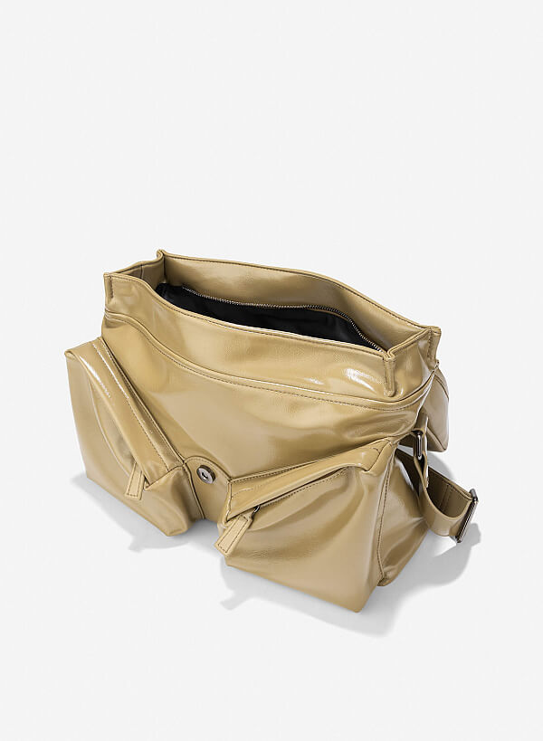 Túi satchel da bóng nắp gập cá tính - SAT 0331 - Màu xanh olive - VASCARA