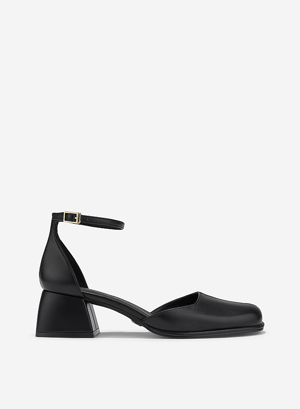 Giày bít mũi tròn block heel ankle strap