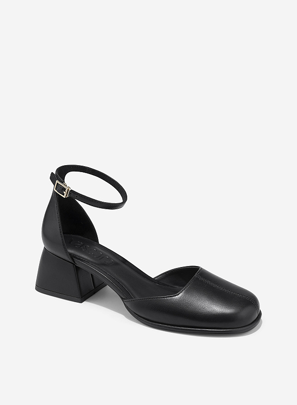 Giày bít mũi tròn block heel ankle strap