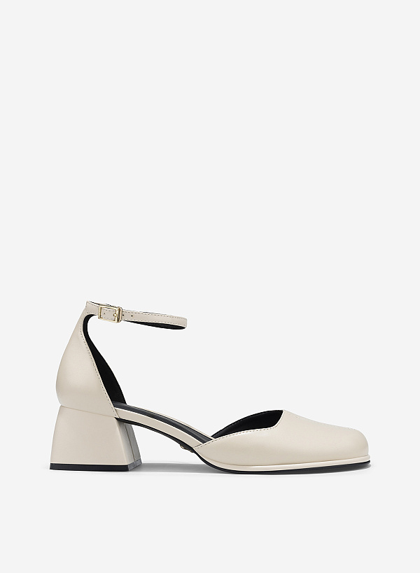 Giày bít mũi tròn block heel ankle strap