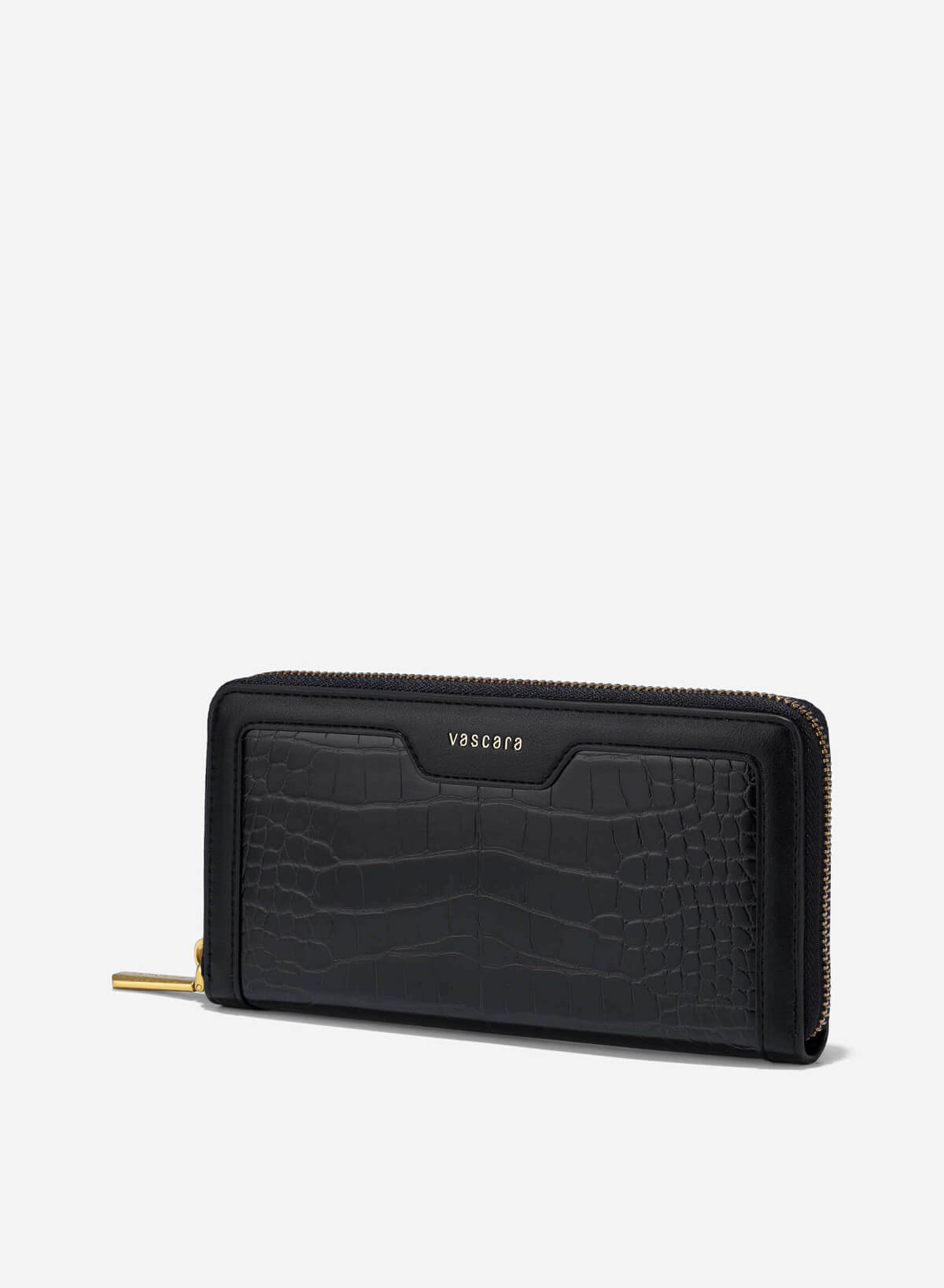 Crocodile Pattern Zip-Around Handheld Wallet - WLL 0302 - Black - vascara.com