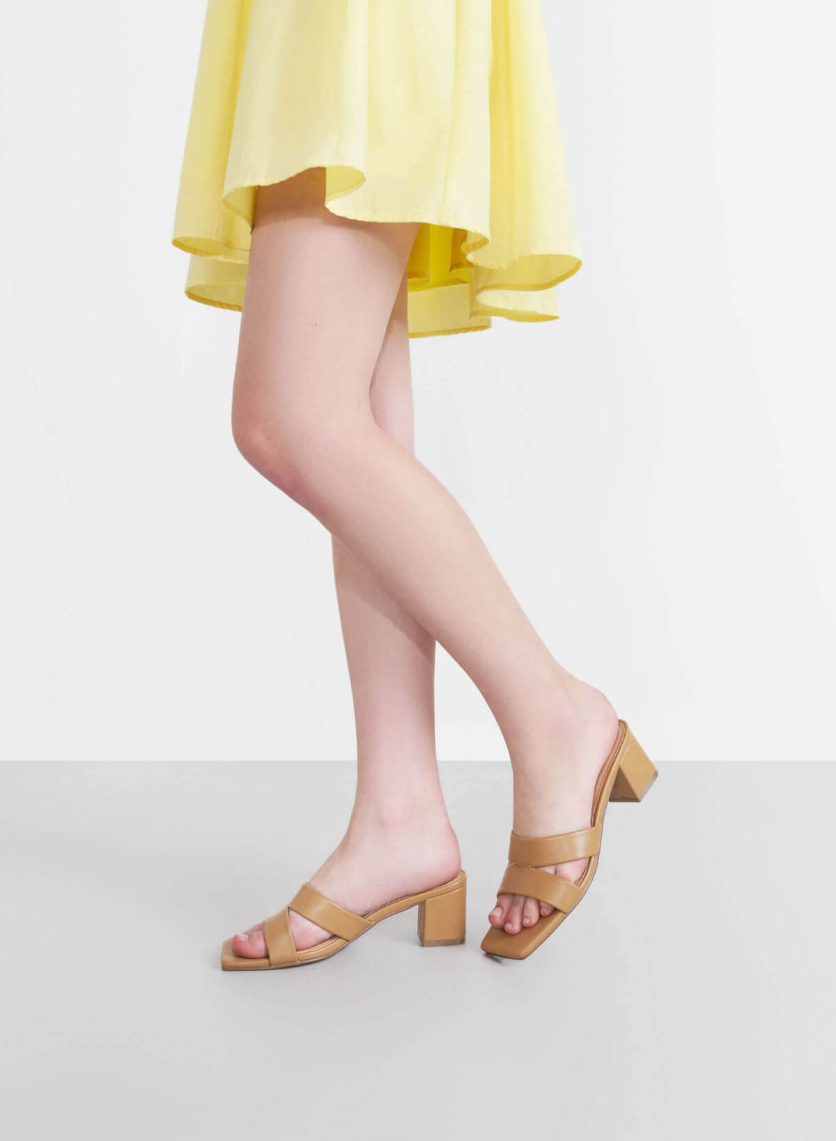 Cut-Out Strap Square Toe Mules - MUL 0213 - Light Brown - vascara.com