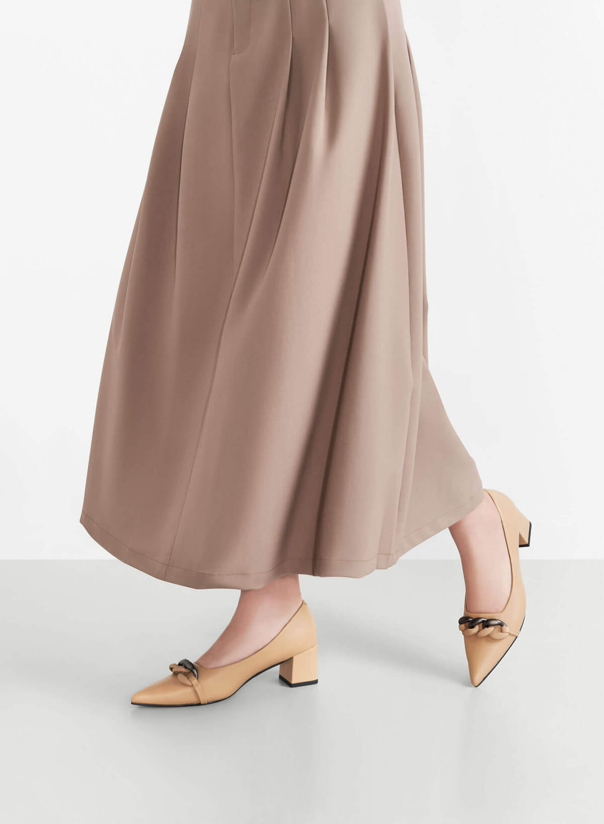 Décor Buckle Pointed Toe Pumps - HIG 0660 - Beige - vascara.com