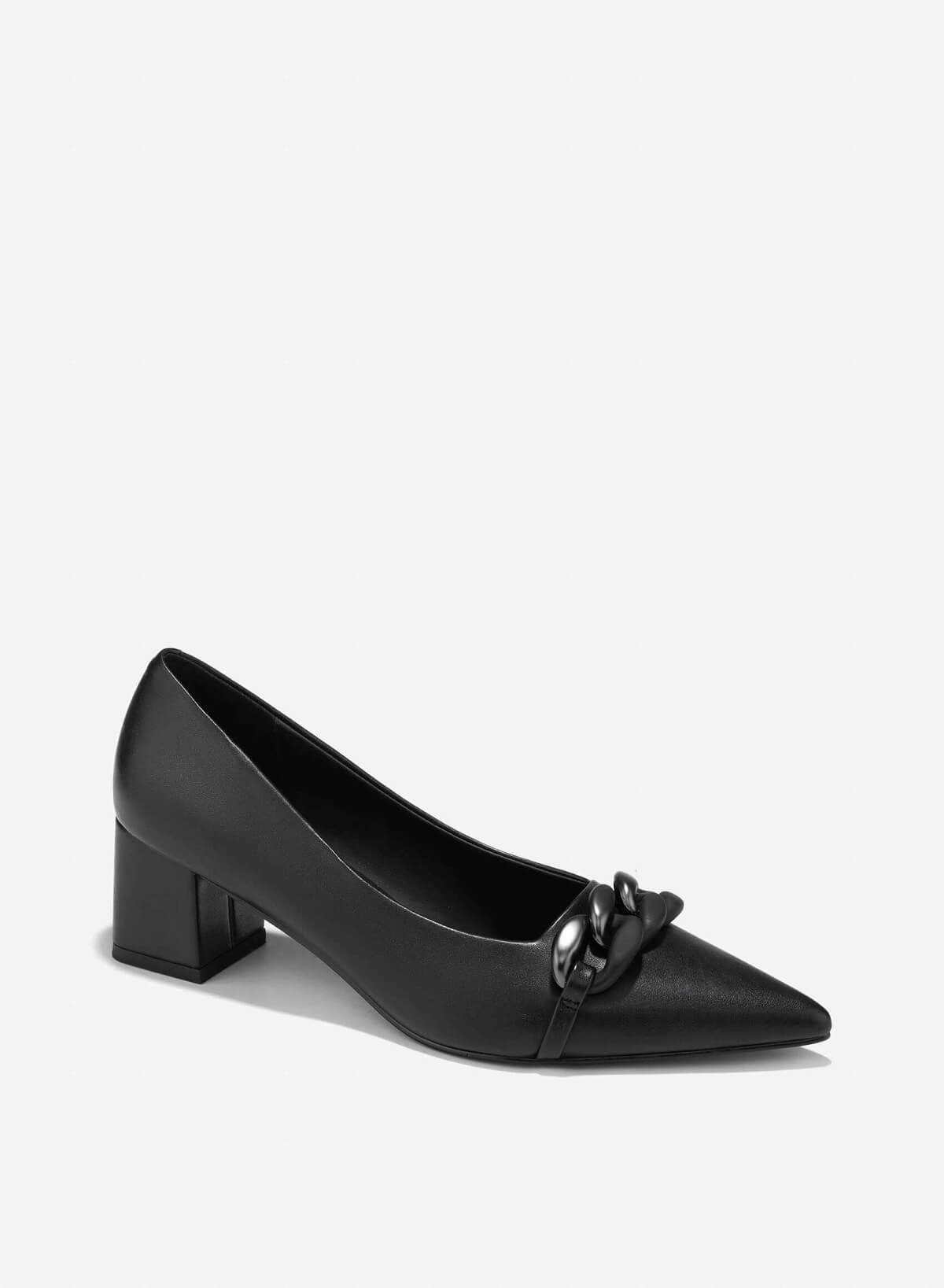 Décor Buckle Pointed Toe Pumps - HIG 0660 - Black - vascara.com