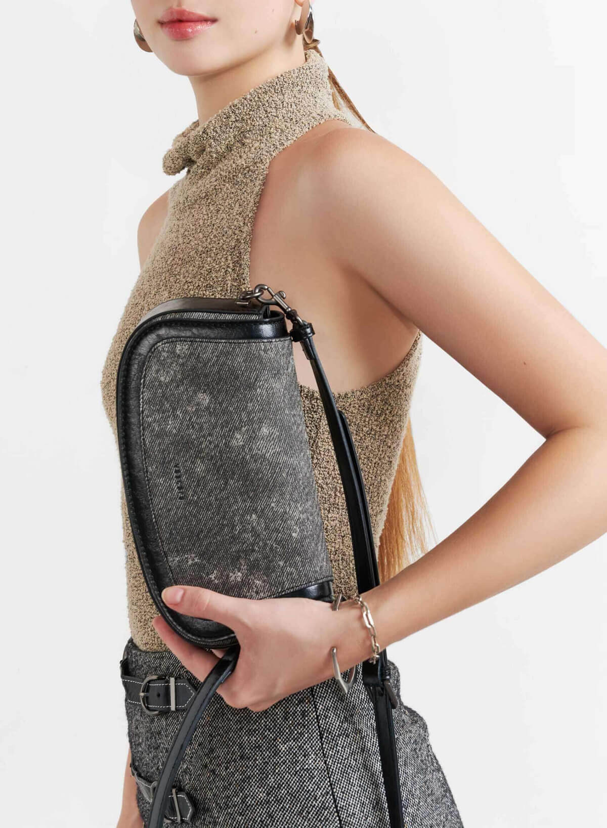 Denim Pattern Flap Shoulder Bag - MES 0265 - Black - vascara.com