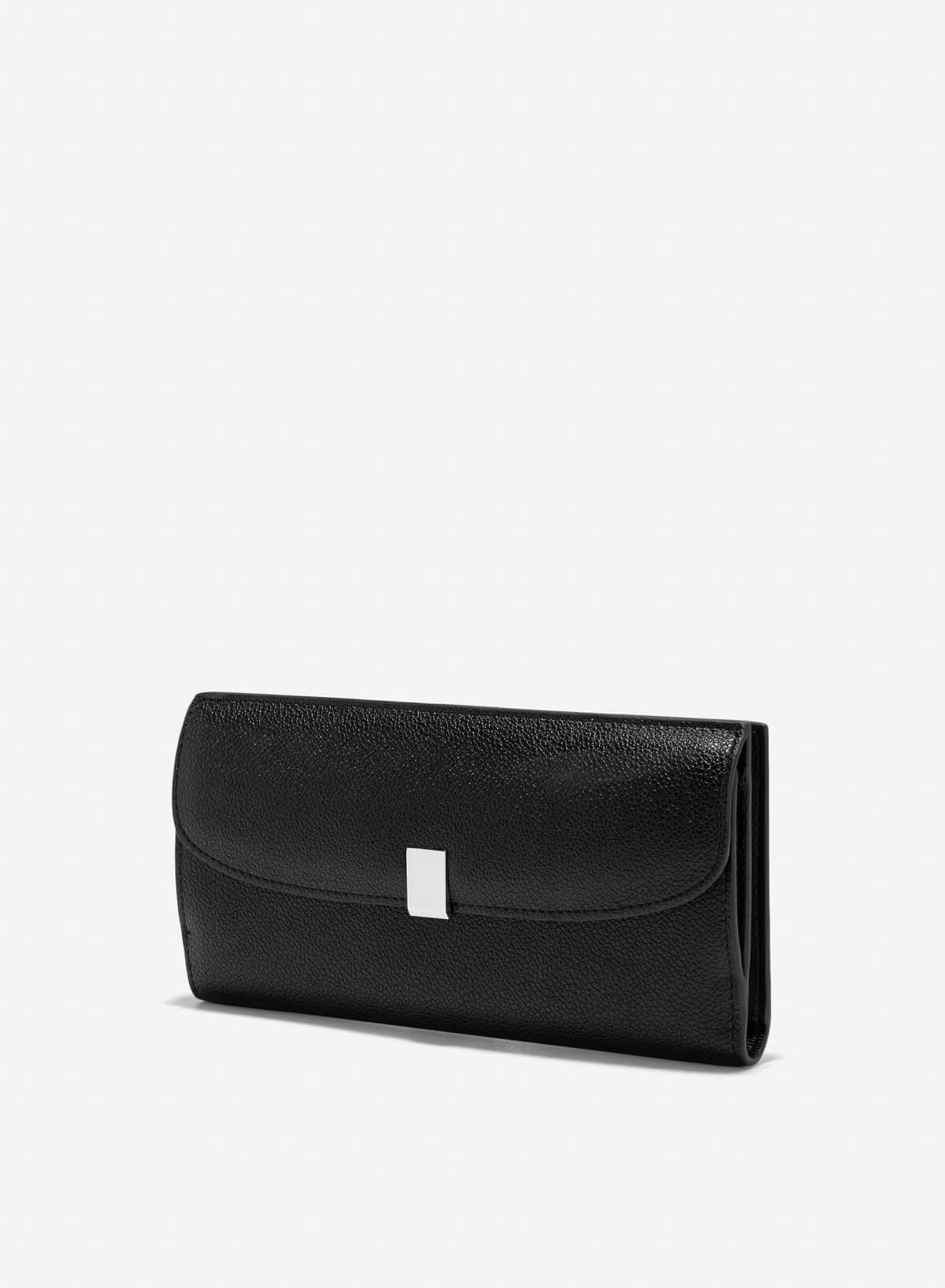 Metal Clasp Round Flap Handheld Wallet - WLL 0281 - Black - vascara.com