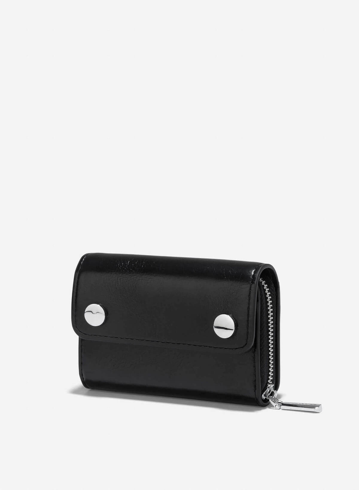 Metal Lock Mini Flap Wallet - WLL 0296 - Black - vascara.com