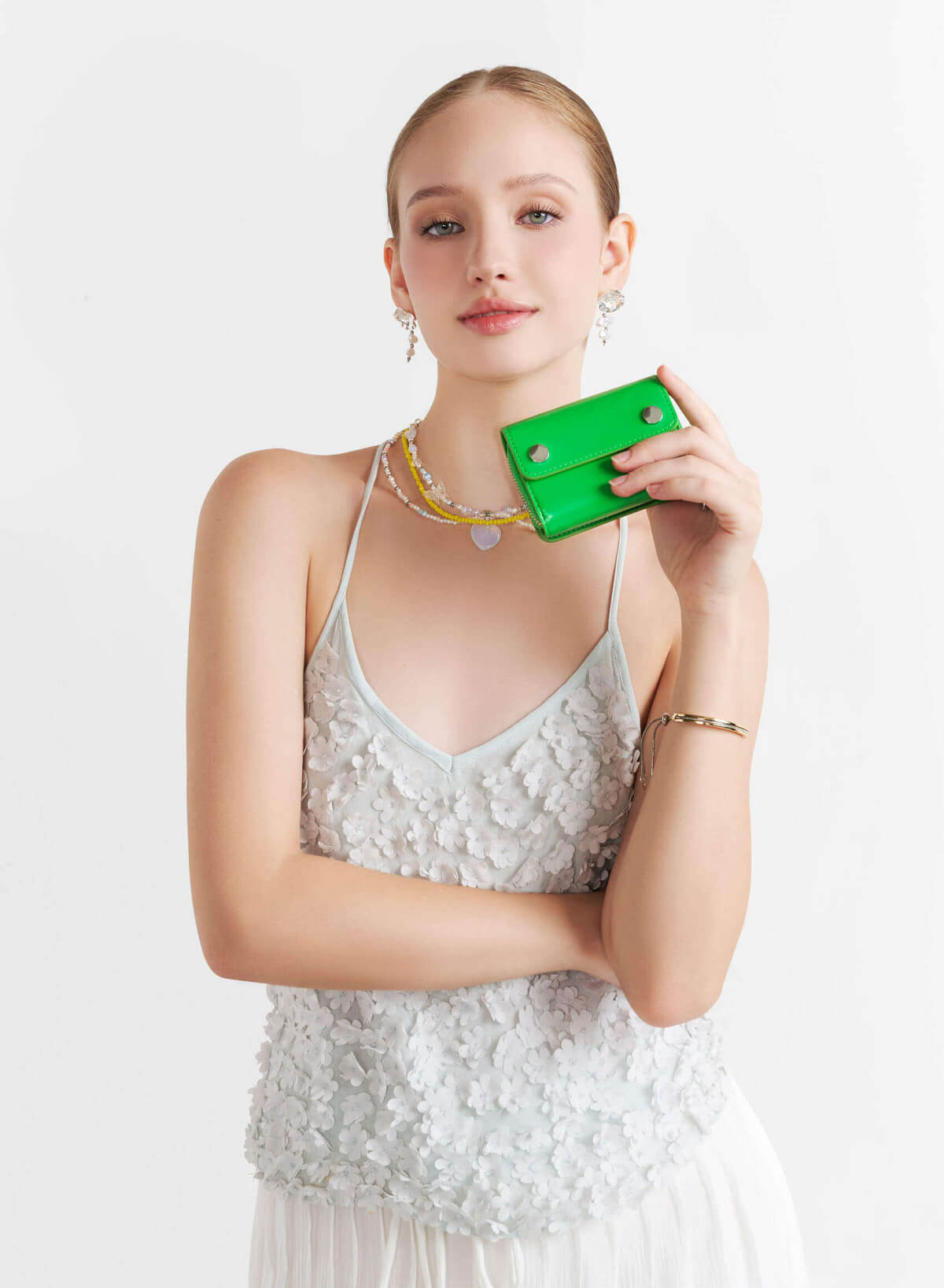 Metal Lock Mini Flap Wallet - WLL 0296 - Green - vascara.com